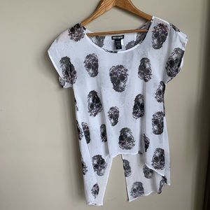 Hot Topic Sheer Skull Hi-Lo Slit Back Top XS